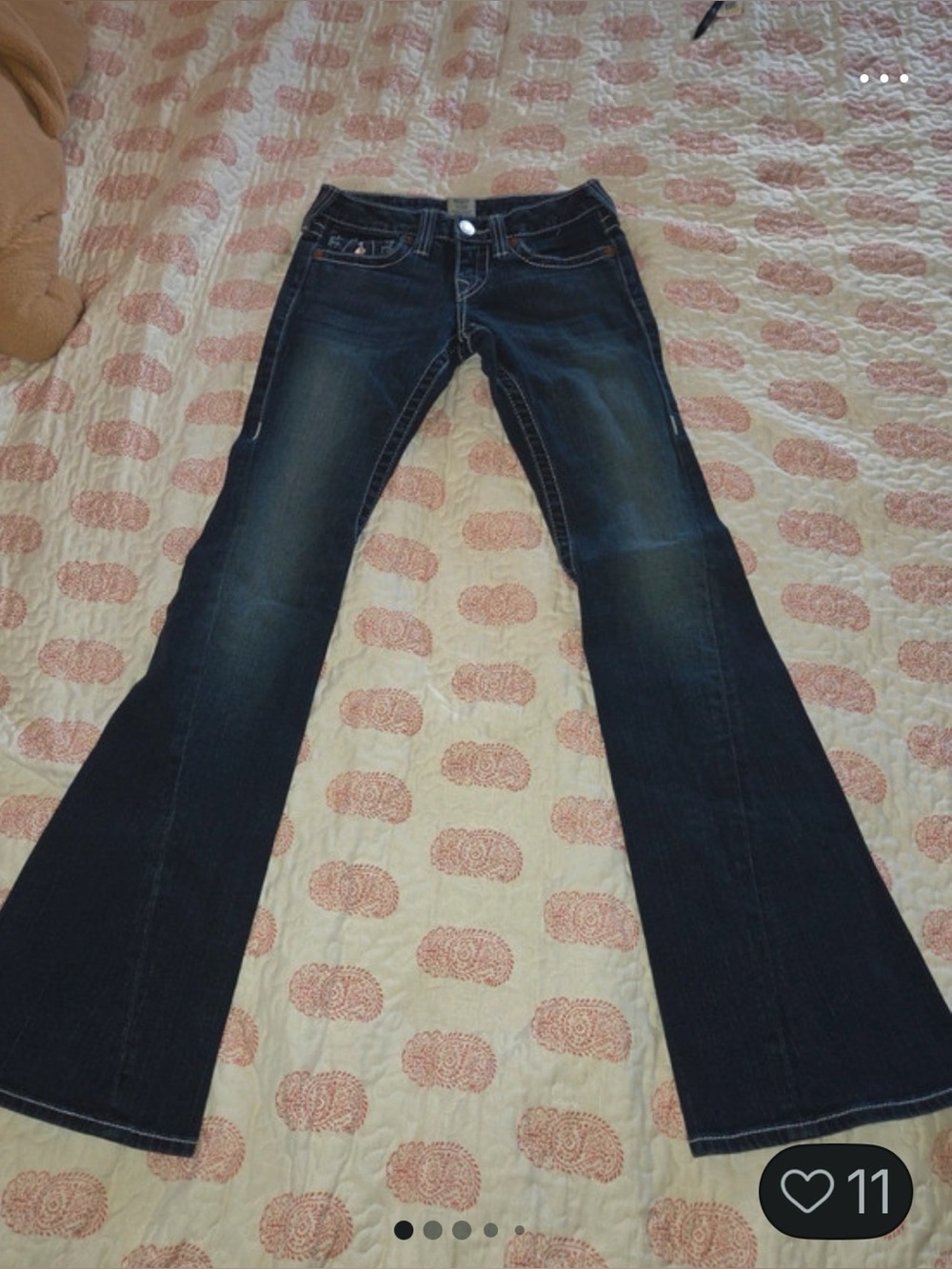 True Religion Dark Blue Flare Jeans with Contrast Stitching